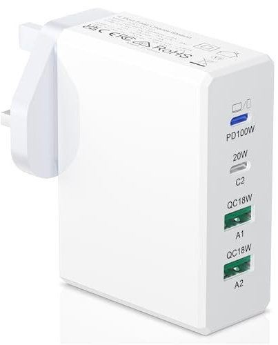 USB C Charger Block 120W GaN³ Fast Charging Station, Exclusive PD 100W for Laptops, Wall Charger Hub Multi Ports Compatible with M@cBook Pro/Air, Tablets, i-Phone, iPad, G@laxy, Pi-*xel (Standard)