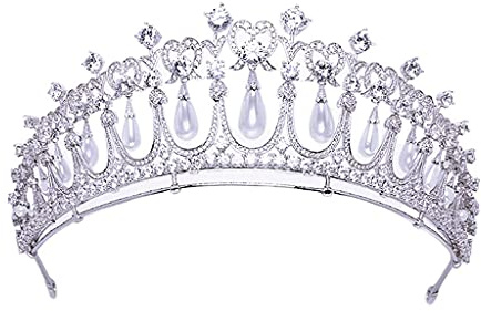 KG7HQRP European Palace Retro Perle Zirkon Krone Kopfschmuck Prinzessin Bricrown Queen Crown Hochzeitsschmuck
