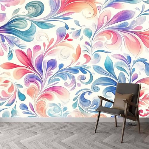 Carta da parati ad acquerello con fiori dipinti a mano, carta da parati fotografica con fiori ad acquerello, carta da parati fotografica, 200 x 140 cm (larghezza x altezza), carta da parati murale per