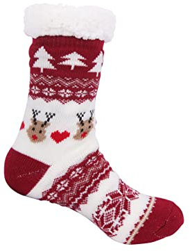TianWlio Chaussettes de Noël Femmes Fantaisie Chaussette Thermiques Christmas Antidérapantes Chaudes Polaire Douces et Confortables Chaussettes Hiver Chaudes Épaisses Chaussette (Wine, One Size)