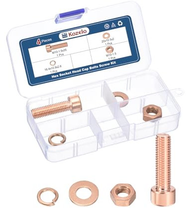 Kozelo 4pcs M10 Socket Head Cap Screws Bolts Nuts Assortment Kit - [M10-1.5x35mm] Red Copper Fully Threaded Hex Screw for 3D Printer Use