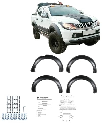 Kotflügelverbreiterungen kompatibel mit MITSUBISHI L200 Triton Serie 5 FIAT Fullback 2015 bis 2018 4 Tlg mit ABE TÜV | kompatibel mit Mitsubishi L200 Triton 5 2015-2019 & Fiat Fullback 2015-2019 - Mattschwarz