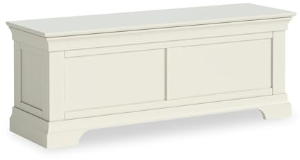 RoselandFurniture Colette Cream Large Blanket Box for Bedroom | Fully Assembled, Wooden Ottoman Storage Trunk for Hallway, Painted Pine, French Style, H46cm W120cm D38cm