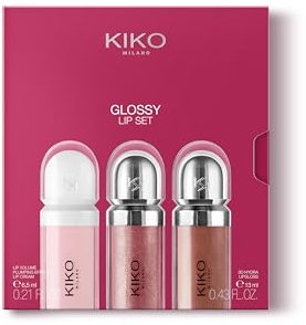 KIKO Milano Glossy Lip Set, Set Makeup: 2 Lucidalabbra Idratanti E 1 Crema Labbra Perfezionatrice