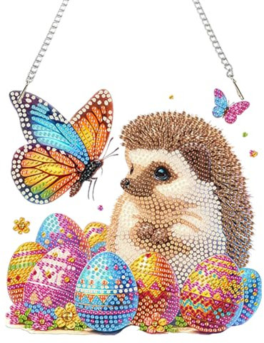 Starnearby Türkranz Ostern DIY Diamond Painting Ostern Anhänger Diamant Painting Fensterbilder Ostereier zum Aufhängen Diamant Malerei Basteln Ostern Kinder (Osterei-Igel)