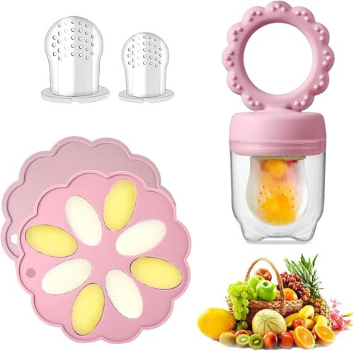 Fruchtsauger Baby | Fruchtsauger für Baby | Fruchtsauger Baby ab 6 monate | Baby Schnuller Fruchtsauger Aufbewahrungsbehälter für Babynahrung Muttermilch Eiswürfel (Sunflower Candy Pink)
