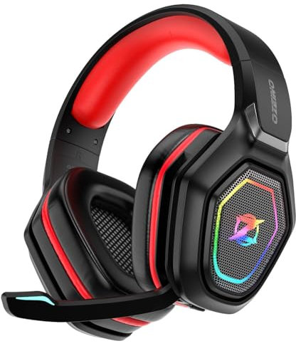 Cuffie Gaming Wireless per PC/Ps5/Ps4, 2,4GHz Wireless+5.3 Bluetooth, Cuffie con Microfono 7.1 Qualità Audio Senza Perdita di Bassa Latenza, Durata di Oltre 30+ Ore, nero e rosso