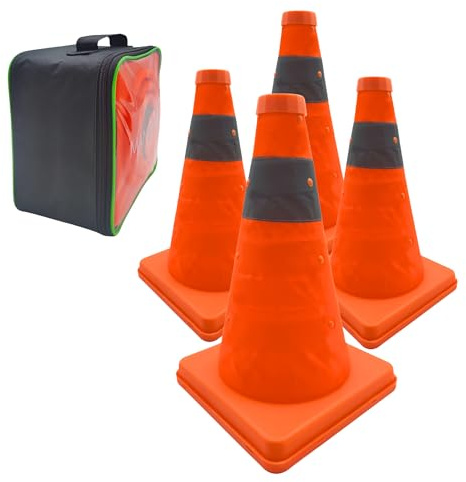 4x12 Zoll (30cm) Pylonen Faltbar Leitkegel Verkehrskegel Reflektierender Sicherheitskegel Faltleitkegel Warnkegel Orange