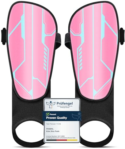 Schienbeinschoner Kinder Fussball - Hautfreundlich & rutschfest Schienbeinschutz Fussball kinders für Alter 2 bis 15, Schienbeinschützer mit Knöchelschutz & Verstellbare Riemen (L, Rosa & Blau)