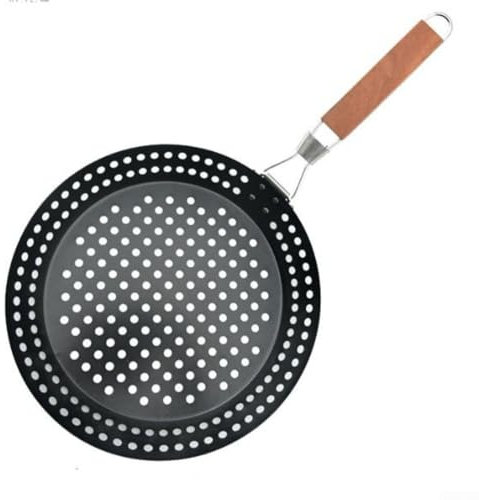 Bandeja redonda portátil para hornear con mango de madera, perfecta para reuniones al aire libre