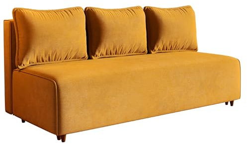 AlpiMeble Schlafsofa Camilo mit Schlaffunktion und Bettkasten, Farbe: Orange, Velourstoff