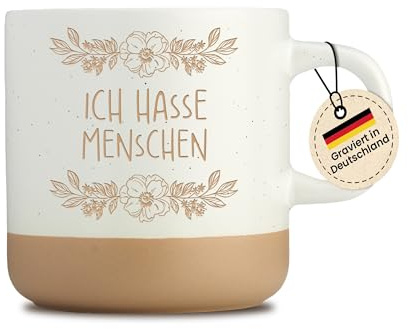 Gravierte Tasse - Ich hasse Menschen - lustige Kaffeetasse mit Spruch - Geschenk - Kollegen - Misanthropen - Geschenkidee - Beige