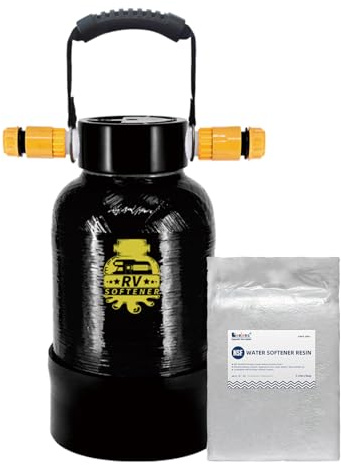 RV Water Softener -16000 Grain Portable,Softened Hard Water Filter System for RV,Boats,Mobile Car Washes,Pressure Washes (Black-RV Water Softener)