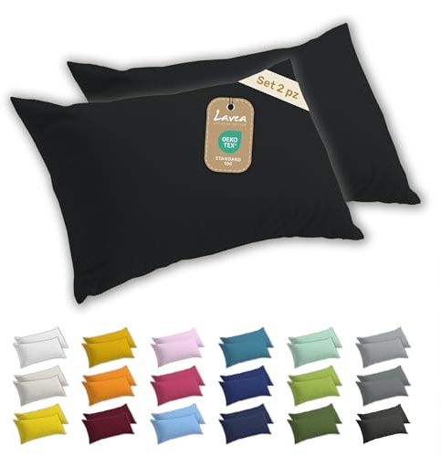 Lavea® 2er Set Kissenbezug 50x70 - Schwarz | 100% Baumwolle Jersey – Weiche Kissenhülle & Kopfkissenbezüge, OEKO-TEX® Standard