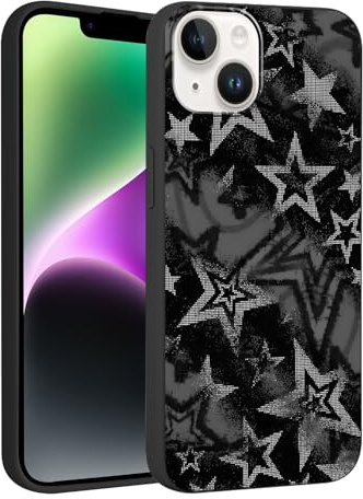 Yoedge Black Star Print Phone Case for iPhone 14/iPhone 13 6.1, Cute Fashion Pattern Aesthetic Trendy Stylish Design Women Girly Cover Protective Slim Silicone Shockproof