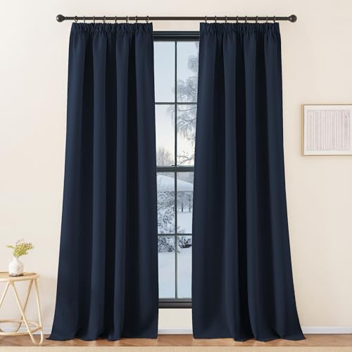 KGORGE Kälteschutz Thermovorhang mit Kräuselband Vorhänge Blickdicht | Dunkelblau, 2er Set, 240 x 140 cm(HxB), Thermo Vorhang gegen Kälte für Schienensystem, Verdunkelung, für Wohnzimmer