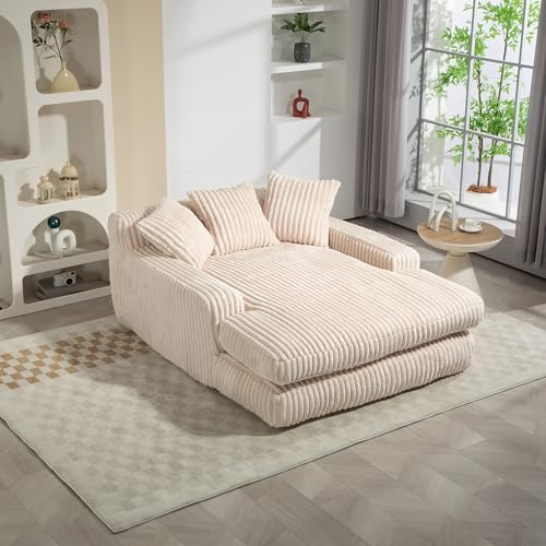 Luscriate Cord Schlafsofa Cloud Couch mit 3 Kissen, bequemes Bodensofa Einzelsitz aus weichem Cordstoff, moderner Lounge Sessel für Wohnzimmer, Wohnung & Büro (Beige, H-35cm)
