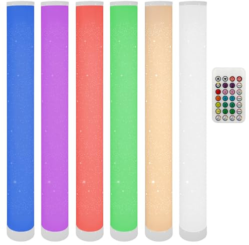 IC Home Moderne LED Stehleuchte RGB & Warmweiß – 103 cm Lichtsäule montiert geliefert (Kein DIY) – Musik-Sync, Lauflicht & Funkeleffekt – Dimmbar inkl. Fernbedienung, Mattweiß, 10W