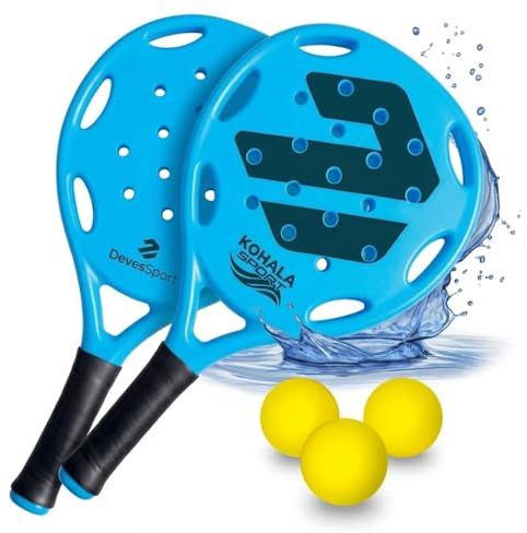 DEVESSPORT Set de 2 Palas de Padel Playa, Raquetas de Playa 3 Pelotas y Bolsa de Transporte Alta Resistencia