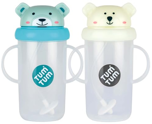 TUM TUM Tippy Up Free Flow Sippy Cup (No Valve), Two Pack (Boris & Pete 300ml)