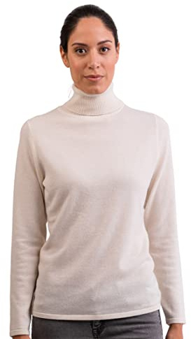 CASH-MERE.CH 100% Kaschmir Damen Pullover | Sweater Rollkragen 2-fädig (Weiß, S)
