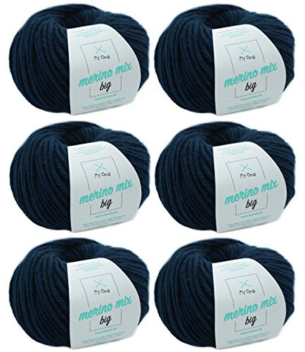 Strickgarn Merino - Merinowolle marine (Fb 3409) - 6 Knäuel dunkelblaue Merinowolle - Strickgarn - Merinowolle dick - weiche Wolle - Nadelstärke 6-7mm - Lauflänge 50g/75m - Merinogarn von MyOma