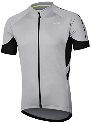 ARSUXEO Cycling Jersey Mens Short Sleeve Mountain Bike Shirt Quick Dry Cycling Top 636 Light Gray L
