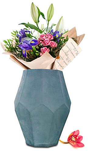 Sendez XXL Blumenvase 4,8 L Sofia Vase Tischvase Glasvase Dekovase Blumentopf Pflanztopf (Blau)