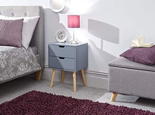 GFW Nyborg Scandinavian Style 2 Drawer Bedside Cabinet with Pine Wooden Legs,30D x 40W x 56H cm, Wood, Dark Grey, 40 x 56 x 30