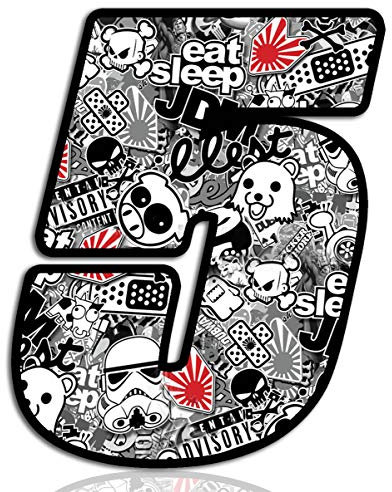 Biomar Labs® Startnummer Nummern Auto Moto Vinyl Aufkleber Sticker Bomb Stickerbomb Weiß Motorrad Motocross Motorsport Racing Nummer Tuning 5, N 345