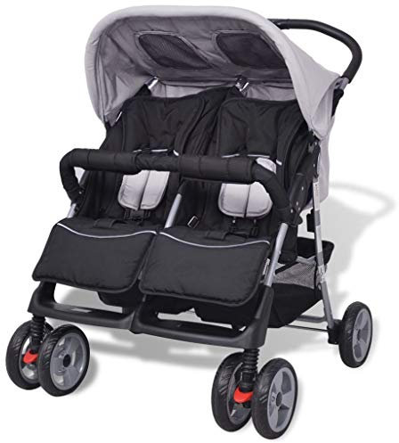yorten Baby Zwillingswagen Klappbar mit Regenschutzhaube aus Stahl und Oxfordgewebe Rückenlehne Verstellbar 93 x 68 x 103 cm (L x B x H)