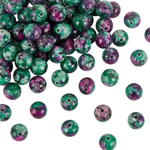 OLYCRAFT Ungefähr 100 Stück 8mm Natural Rubin Zoisite Perlen Gefärbt Rubin Perlen Runde Lose Edelstein Perlen zum Auffädeln Epidot Jasper Bead stein Für Armband Halskette Schmuckherstellung