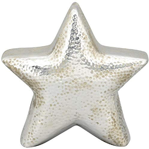 EXNER dekorativer stimmungsvoller Deko-Stern Keramikstern dreidimensional bauchig Silber antik gehämmerte Optik (mittel)