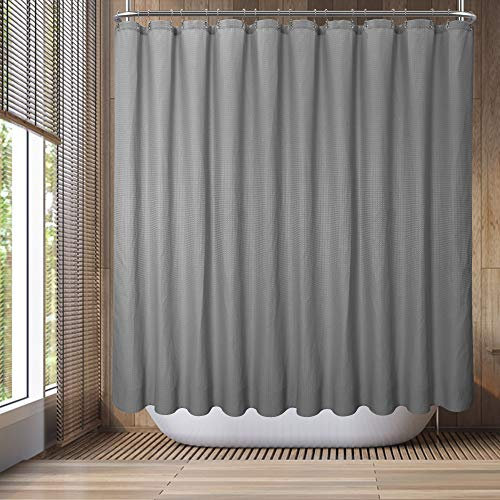 BAROSSA Design Duschvorhang für freistehende Badewannen (Rundum-Design), Waffelstruktur, schwerer Stoff gegen Aufwehen, waschbar, wasserabweisend, mit 36 rostfreien Haken, Grau, 457,2 x 177,8 cm