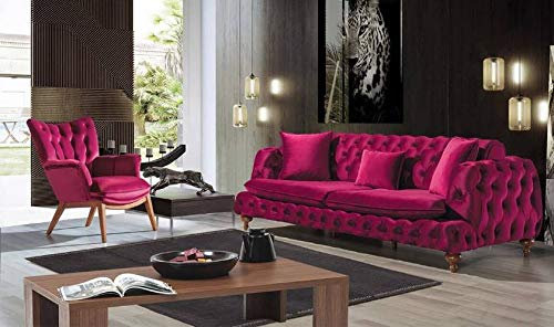 jvmoebel Chesterfield Samt Sofa 3 Sitzer Designer Couchen Couch Stoff Polster Pink Textil