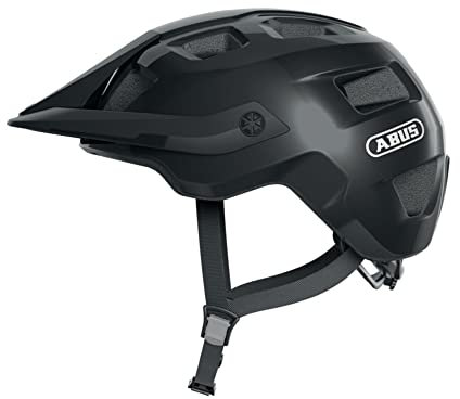 ABUS MTB-Helm MoTrip - robuster Fahrradhelm mit höhenverstellbarem Schirm für Mountainbiker - individuelle Passform - Unisex - Schwarz Glänzend, M