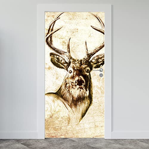 Estika Türtapete selbstklebend - Abstrakt Hirsch - 95x205 cm - Einem Bogen Türposter, Tiere Türaufkleber, Aufkleber PVC Folie, Klebefolie für türen, Tür tattoo, Modern decoration