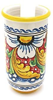 ILAB Portabicchieri grande in ceramica decorata a mano da ceramisti siciliani di Santo Stefano di Camastra fiore rosso art 17