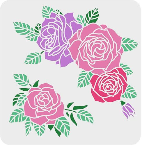FINGERINSPIRE Rosen-Zeichenschablonen, 30 x 30 cm, Kunststoff, Rosen-Schablonen, Dekoration, quadratische Blumenschablonen zum Malen auf Holz, Boden, Wand und Stoff…