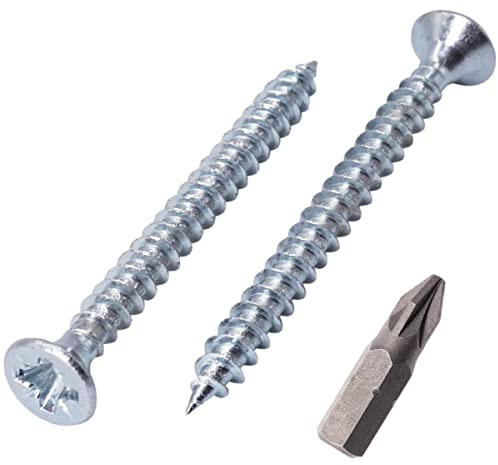 SKIR'CO Confezione da 100 viti in acciaio zincato da 3,5 x 40 mm, testa Pozidriv svasata, viti per legno e truciolato, PZ completamente filettato (100, 3,5 x 40 mm)