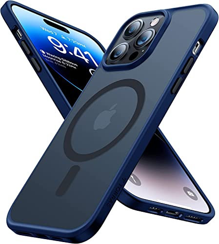Tech MD iPhone 14 Pro Case Magnetic MagSafe Compatible Shockproof Protective Hard Back Slim Thin Phone Cover Super Soft Silicone Slim – 6.1 Navy Blue