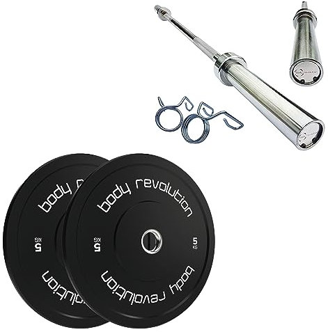 Body Revolution Olympic Barbell Bar - Olympic Weight Lifting Bar for 2 Inch Weight Plates - Professional Barbell for Bench Press, Squats, Curls, Deadlifts, Powerlifting - Spring Collars - 7ft
