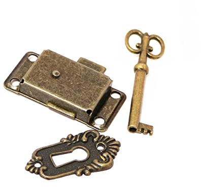 Vintage Alloy Lock with Key Set Reproduction for Cabinet Doors, Grandfather Clocks, Dresser Drawers Antique Furniture