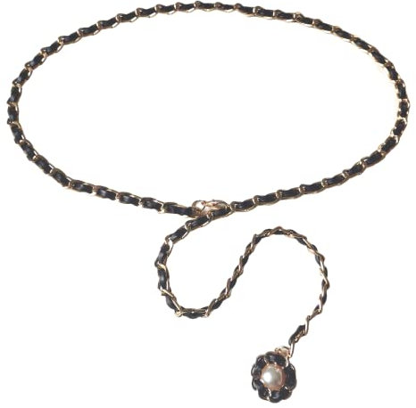 GIMIRO Frauen Taille Kette Gürtel Legierung Bund [ 8mm x 110cm ] Flexible Gürtel Multiuse Tasche Straps Telefon Lanyard Visitenkarte Lanyard (Black/Camellia)