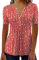 KCatsy Women Short Sleeve Dot Spot Striped Top Summer Spring Fall V-Neck Button-Up T-Shirt Elegant Blouse B Short Sleeve Red M 10