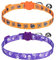 PUPTECK Breakaway Halloween-Katzenhalsband mit Glockenanhänger, 2 Packungen, verstellbare Kätzchen-Halsbänder, lila und orangefarbenes Totenkopf-Muster, Orange-Violett, 19,8–30 cm