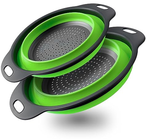 Lot de 2 passoires pliables en silicone avec poignée, pour l'extérieur, le camping, la cuisine, y compris 2 tailles bleues 30 cm et 25 cm