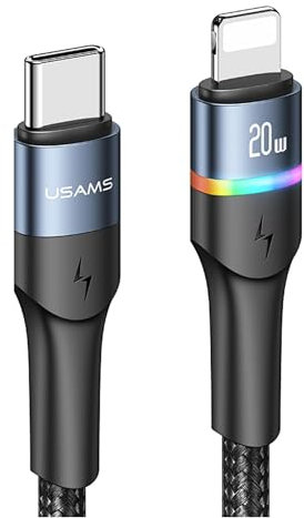 P4Y compatible USB Tipo-C US-SJ538 U76 cable para carga rápida y transmisión de datos PD con luz de color Material: aleación de aluminio + TPE + cable trenzado 480 mbps. 1.2m Negro
