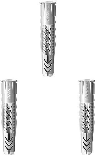 FISCHER Universaldübel UX 6 x 35 R, Schachtel mit 50 Nylondübeln, Allzweckdübel mit Rand, für optimalen Halt bei Befestigungen in Beton, Gipskarton, Kalksand-Lochstein uvm. (Packung mit 3)