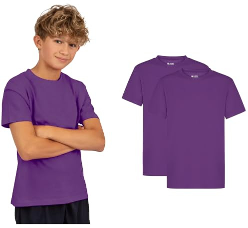 Listers Schoolwear 2 Pack Kids Plain T-Shirts 100% Cotton Boys Girls School PE Gym Tops, Age 1-16 | two plain 100% cotton crew-neck t-shirts per pack for school PE and sports day, 17 colours, ages 1-16